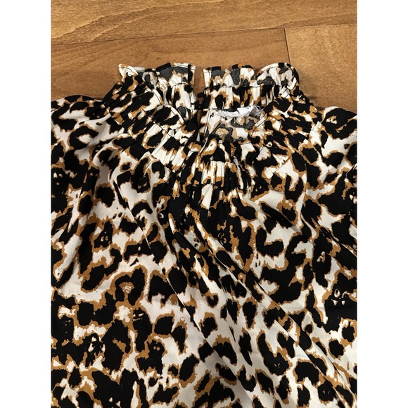 THML Boutique Women's Top Size Small Leopard Ruffle Sleeve High Neck - Picture 5 of 6